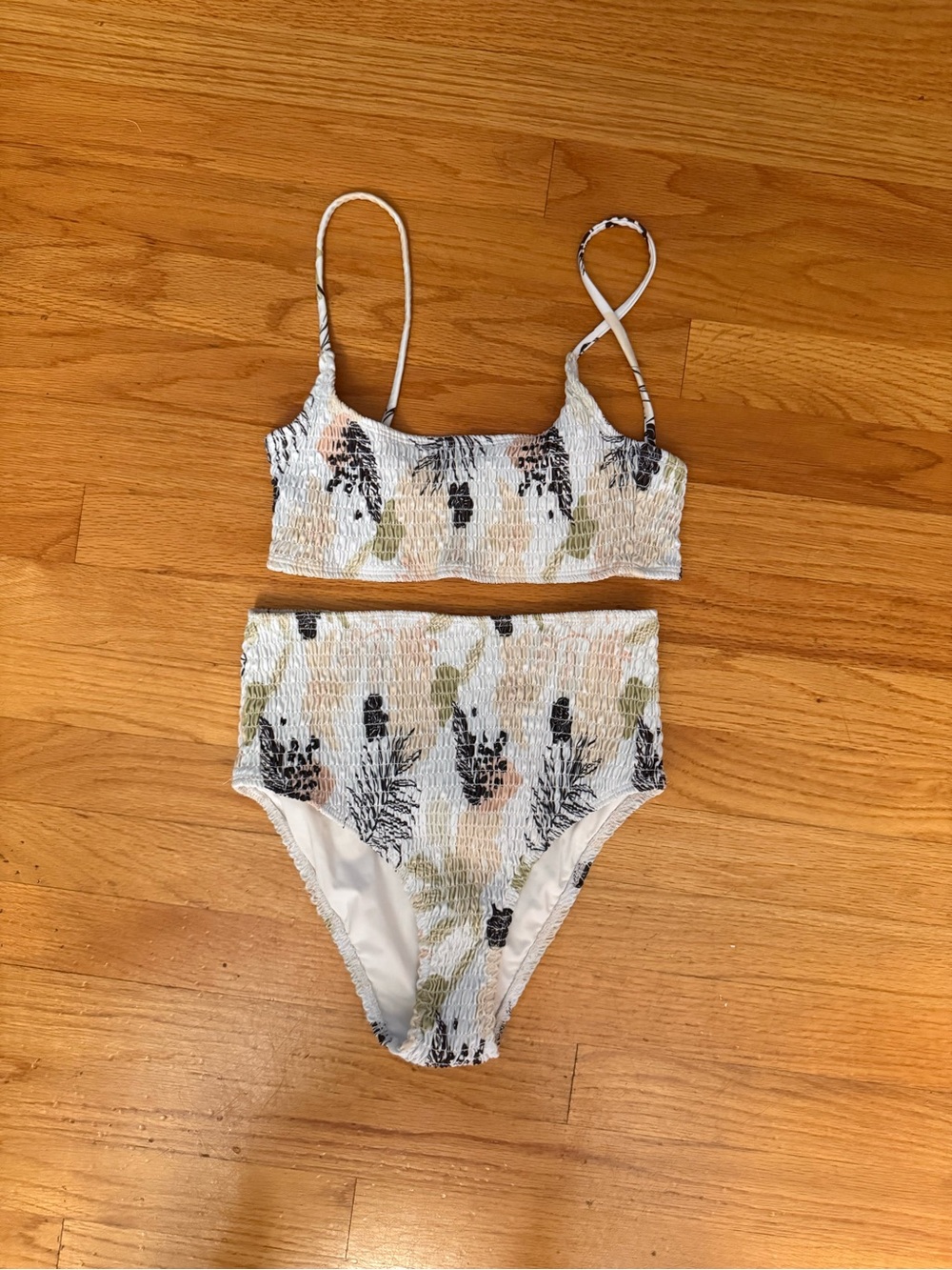 Charlie Holiday White Floral Smocked Bandeau Bikini Set